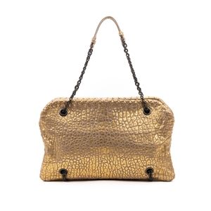 Rare 🎉HP🎉 Vtg Bottega Veneta Gold Duo Handbag Cervo Intrecciato Double Chains